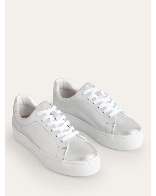 Boden White Leather Flatform Trainers
