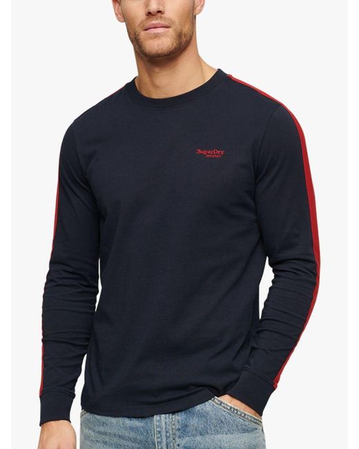 Superdry Blue Essential Logo Retro Stripe Long Sleeve T-shirt for men