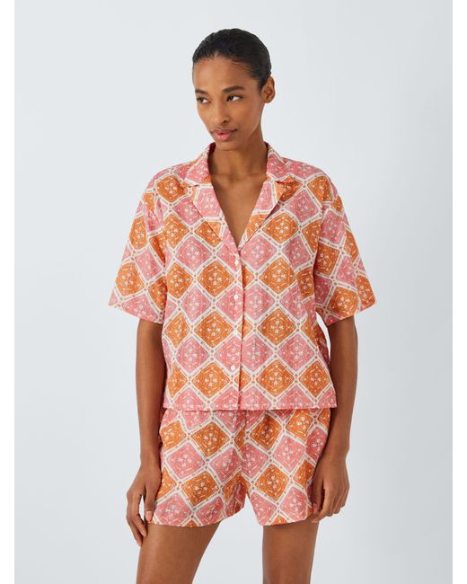 John Lewis Orange Mosaic Tile Pyjama Shirt