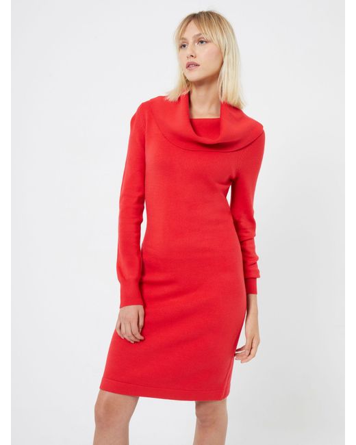 French Connection Red Babysoft Cowl Neck Jumper Dress