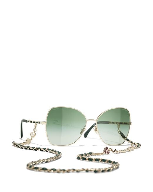 Chanel White Irregular Sunglasses Ch4274q Pale Gold/green Gradient
