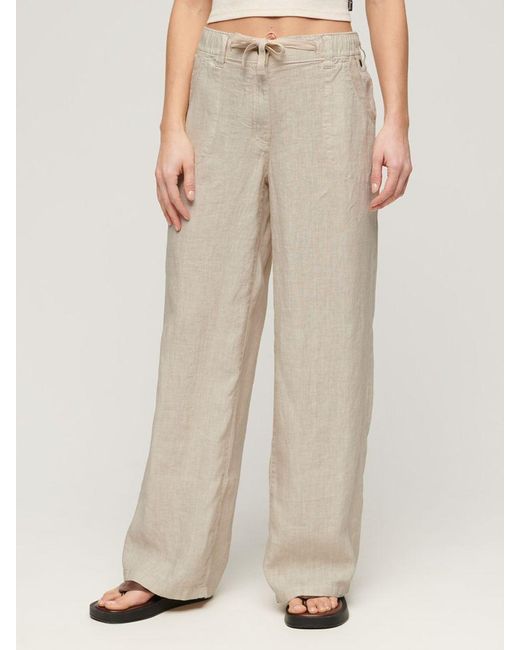 Superdry Natural Low Rise Wide Leg Linen Trousers