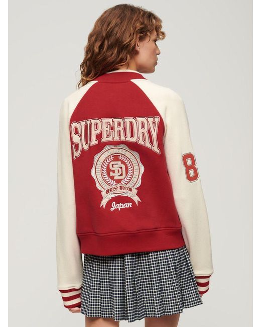Superdry Red College Graphic Jersey Bomber Jacket
