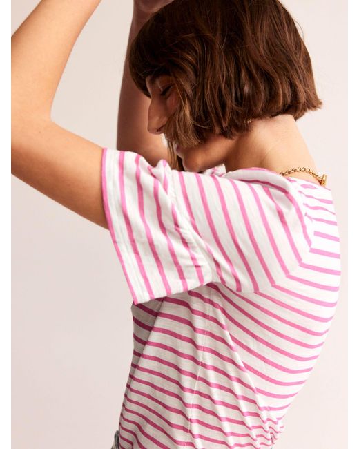 Boden Pink Frill Sleeve Striped T-shirt
