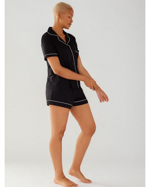Chelsea Peers Black Modal Short Shirt Pyjama Set