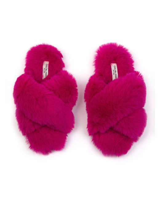 Chelsea Peers Pink Fluffy Cross Strap Slider Slippers