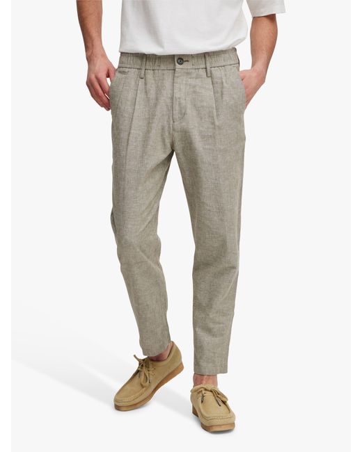 Casual Friday Gray Marc Relaxed Fit Pleated Linen Trousers for men