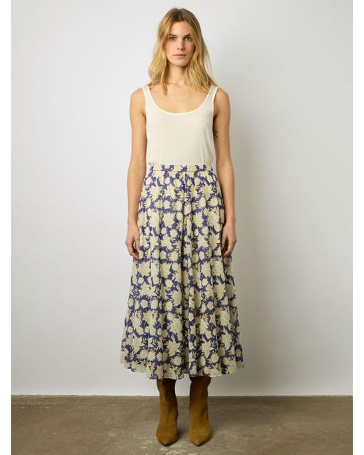 Gerard Darel White Dorothy Cotton Floral Midi Skirt