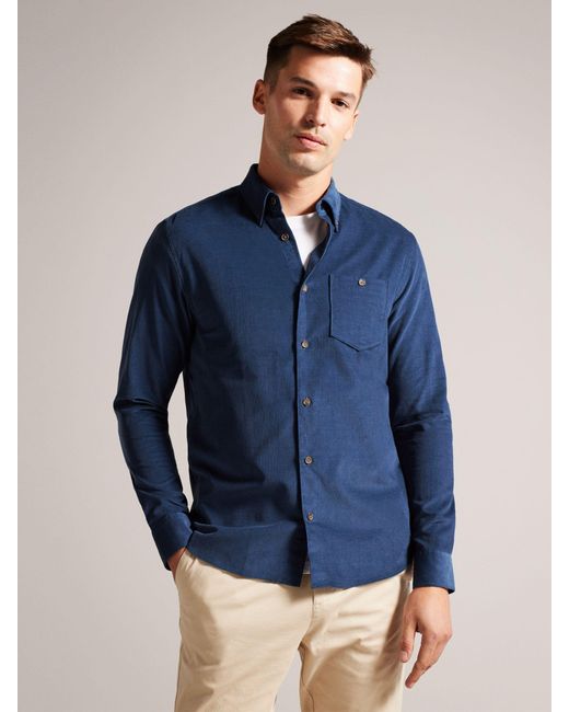 Ted Baker Blue Lecco Long Sleeve Corduroy Shirt for men