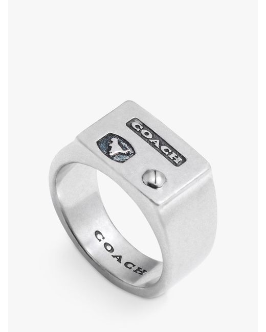 COACH Gray Logo Rexy Signet Ring for men