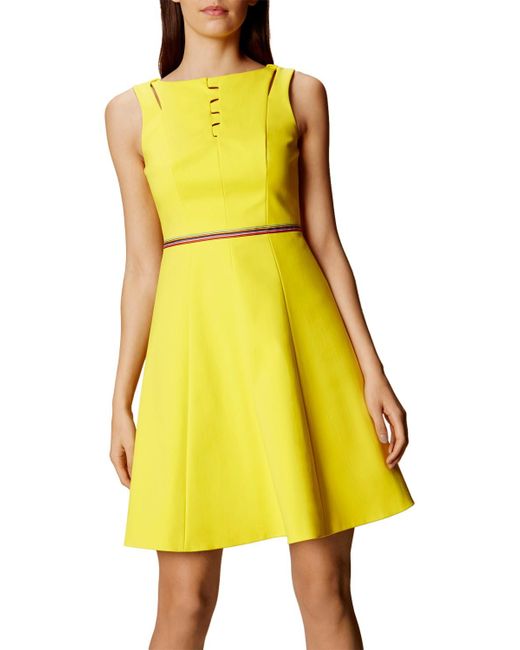 Karen Millen Yellow Lace Up Cotton Dress - Yellow
