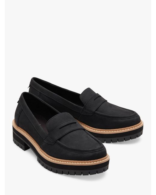 TOMS Black Cara Lug Sole Leather Loafers