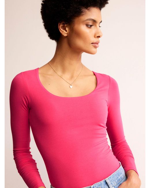 Boden Pink Double Layer Scoop Neck Long Sleeve Top