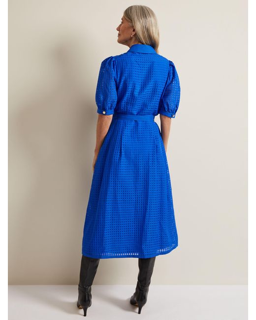 Phase Eight Blue Carey Checked Textured Midi Dress