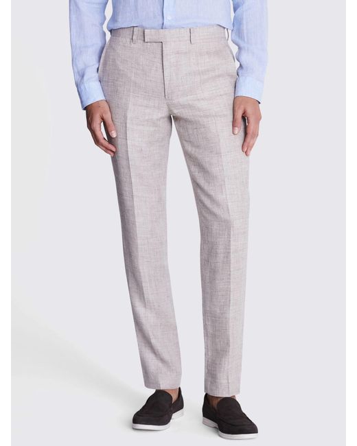 Moss Bros White Tailored Fit Linen Trousers for men