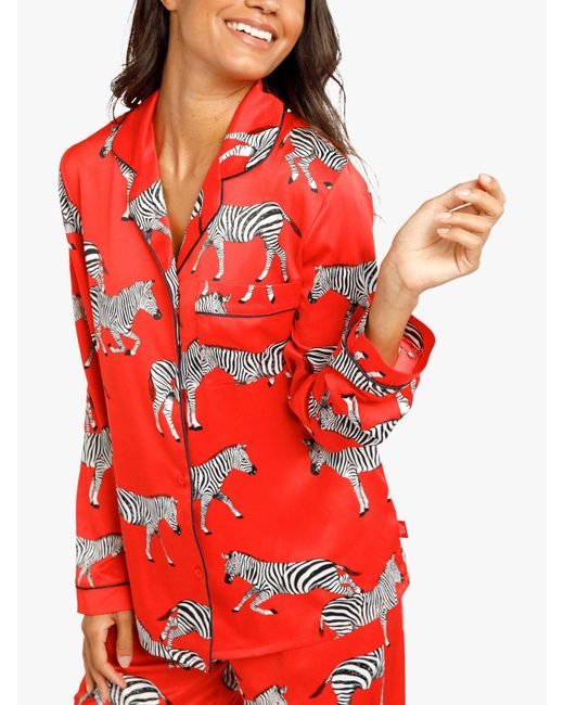 Chelsea Peers Satin Red Zebra Button Up Pyjama Set