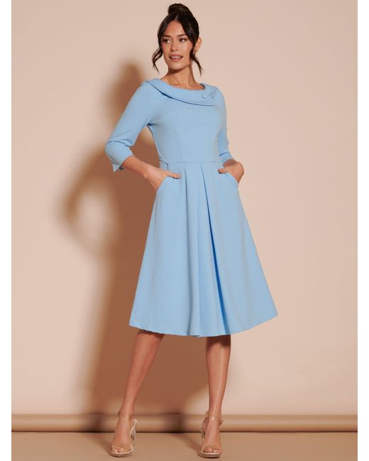 Jolie Moi Blue Fold Neck Midi Dress