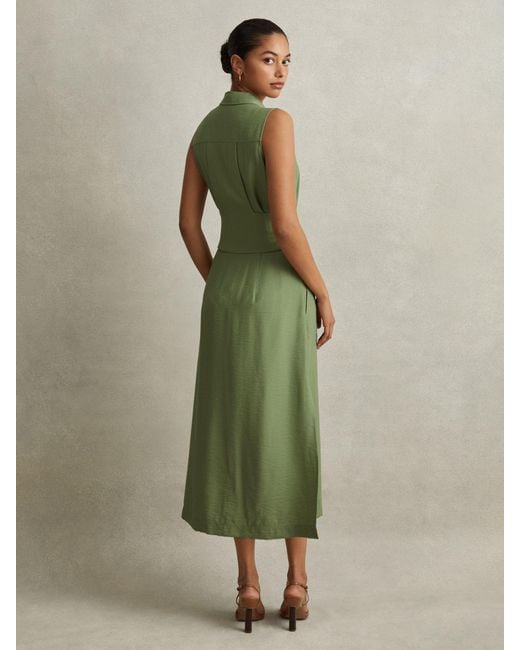 Reiss Green Morgan Linen Blend Midi Shirt Dress