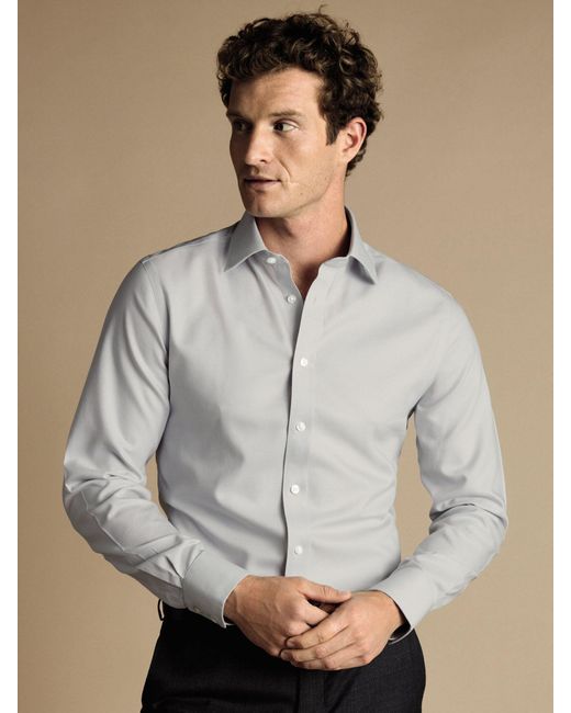 Charles Tyrwhitt Gray Non-iron Royal Oxford Shirt for men