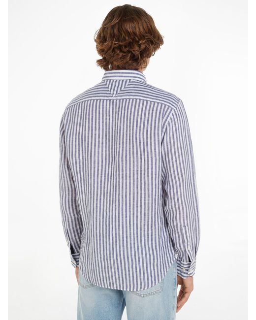 Tommy Hilfiger Blue Linen Stripe Shirt for men