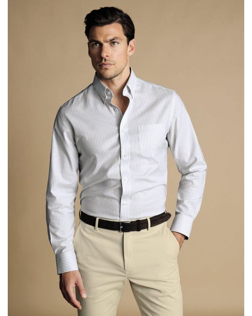 Charles Tyrwhitt White Non-iron Stretch Stripe Oxford Shirt for men