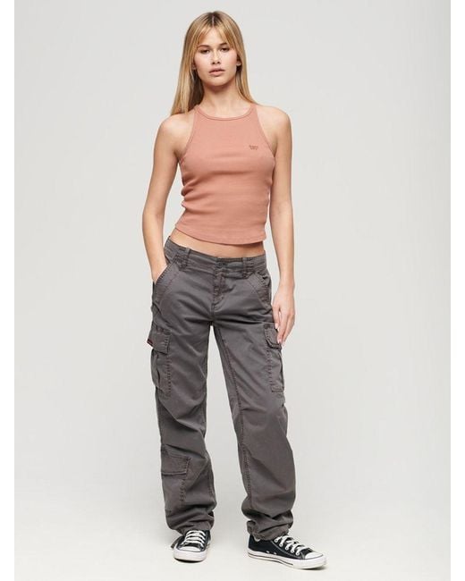 Superdry Gray Low Rise Straight Cargo Trousers