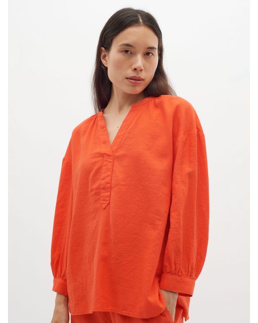 Inwear Orange Ellie V-notch Neck 3/4 Sleeve Blouse