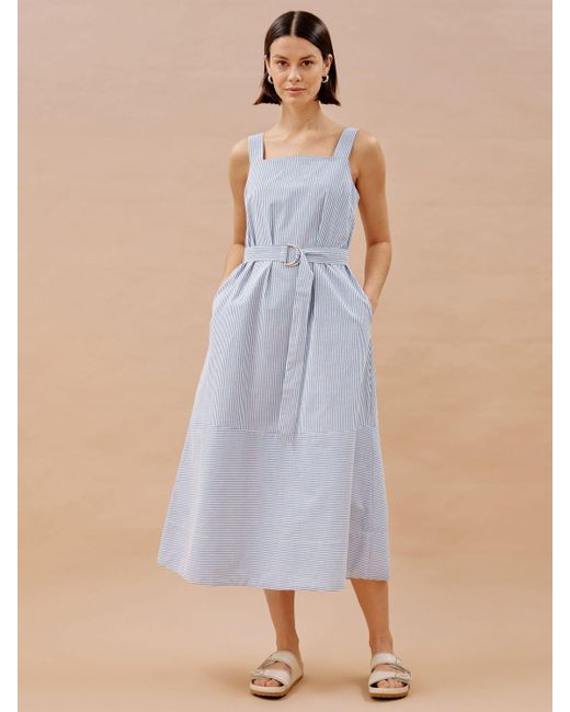 Albaray Blue Ticking Stripe Organic Cotton Midi Dress