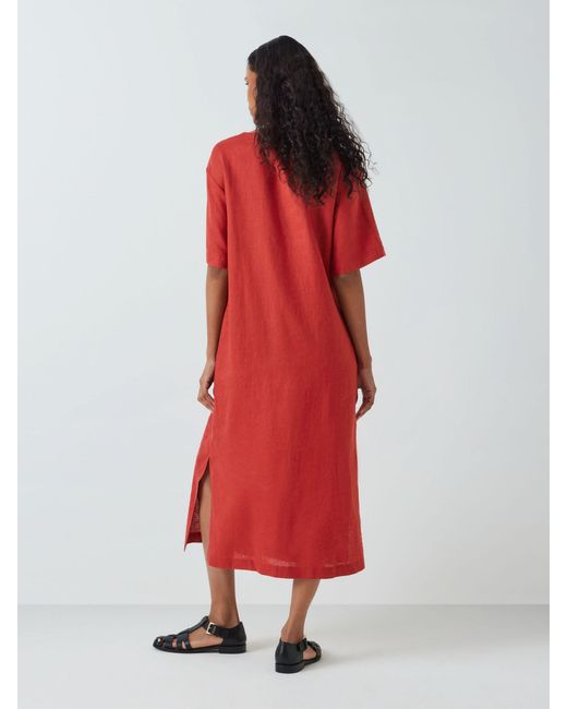 John Lewis Red Linen V-neck Midi Dress