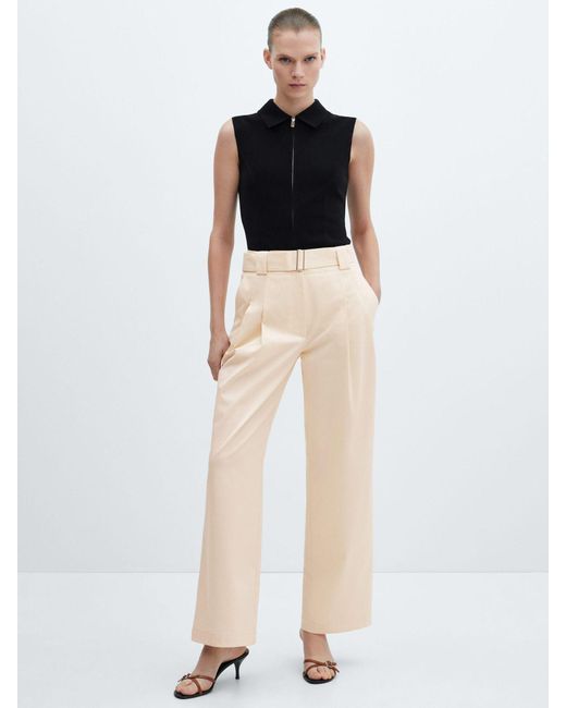 Mango Natural Myriam Belted Straight Trousers