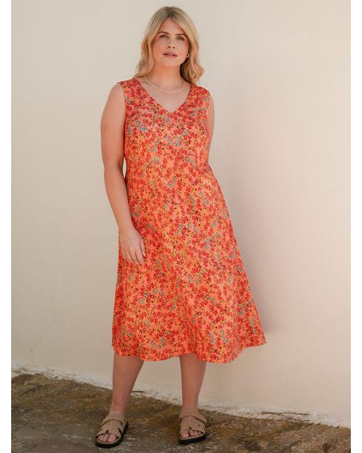 Live Unlimited Orange Curve Floral Sleeveless Midi Dress