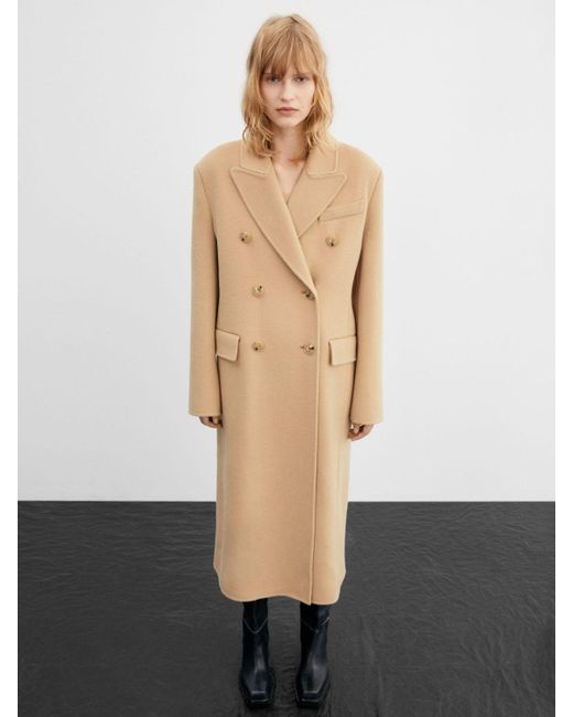 Mango Natural Paraiso Double Breasted Wool Blend Overcoat