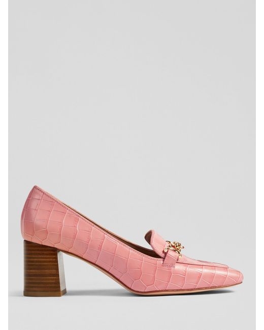 L.K.Bennett Pink Johanna Croc Effect Leather Court Shoes