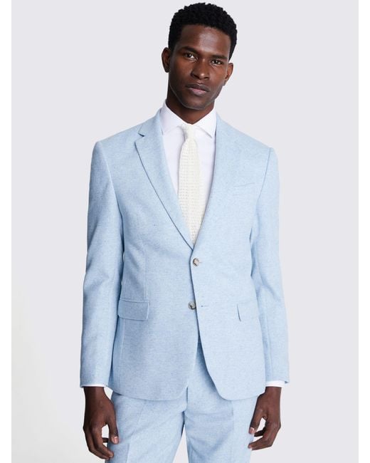 Moss Bros Blue Slim Fit Wool Blend Donegal Tweed Suit Jacket for men