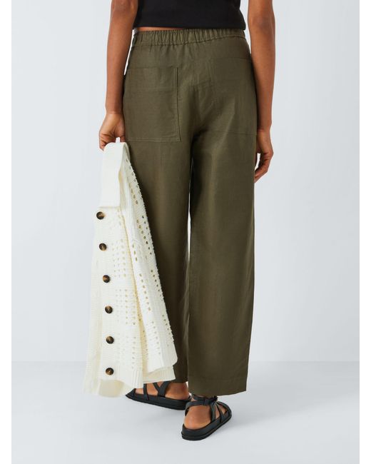 John Lewis Green Cotton And Linen Blend Drawstring Trousers