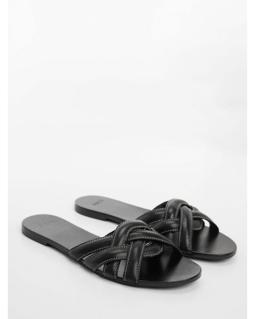 Mango White Doblet Cross Strap Leather Slider Sandals