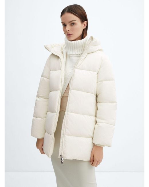Mango White Tokyo Hooded Quilted Short Jacket