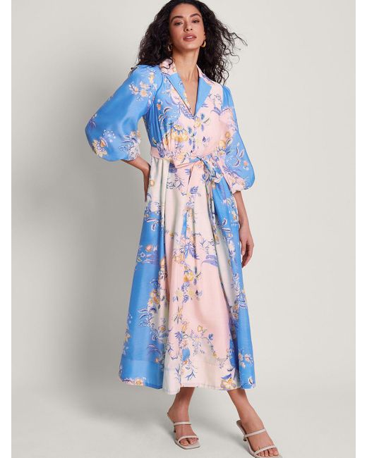 Monsoon Blue Adela Floral Shirt Midi Dress