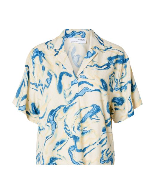 SELECTED Blue Fiorella Abstract Print Short Sleeve Blouse