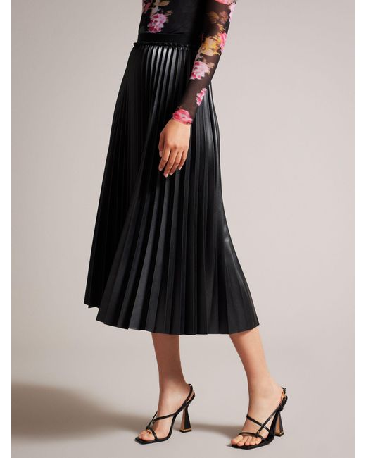 Ted Baker Olhaa Ottoman Pleated Midi Skirt in Black | Lyst UK