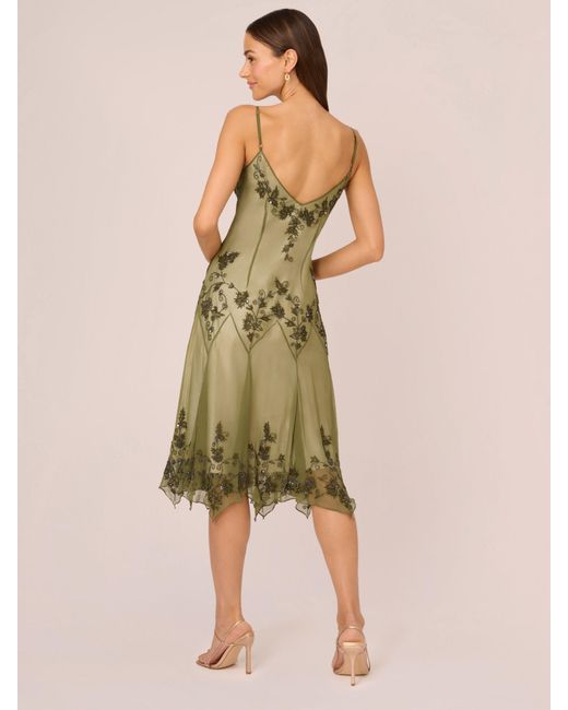 Adrianna Papell Green Adrianna By Beaded Satin Georgette Dress