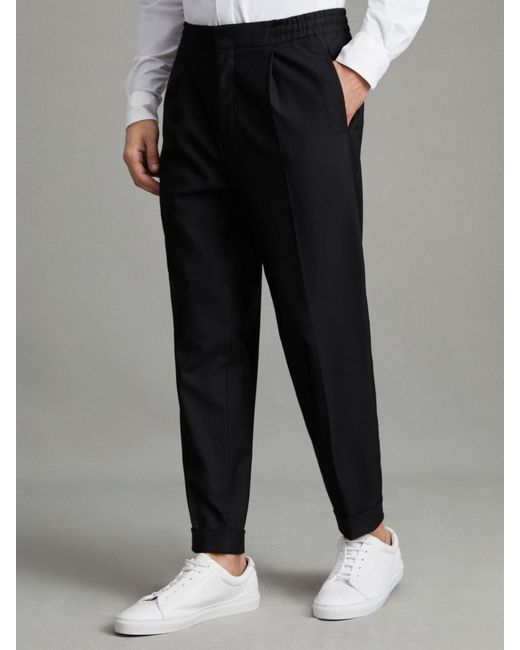 Reiss Black Brighton Pleated Relaxed Trousers for men