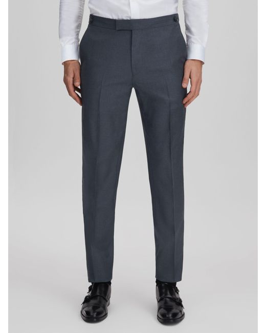 Reiss Humble - Airforce Blue Slim Fit Wool Side Adjuster Trousers for men