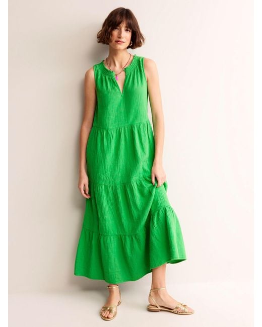 Boden Green Double Cloth Tiered Maxi Dress