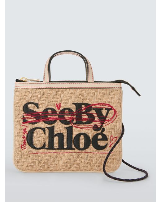 See By Chloé Natural Logo Straw Tote Bag