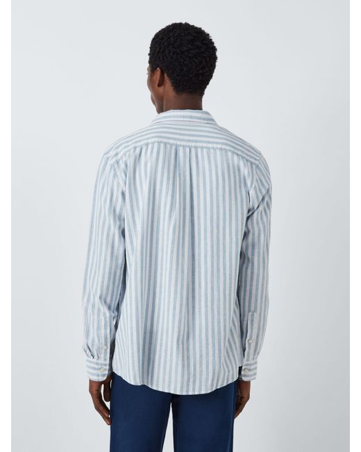 John Lewis Blue Linen Blend Stripe Long Sleeve Shirt for men