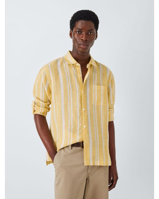 John Lewis Yellow Long Sleeve Multi Stripe Linen Beach Shirt for men