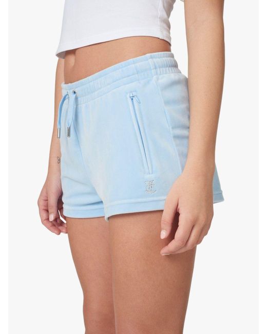 Juicy Couture Blue Diamante Embellished Velour Track Shorts