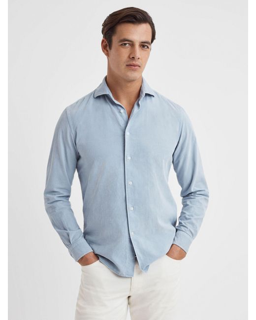Reiss Blue Vincy Long Sleeve Cutaway Collar Shirt for men