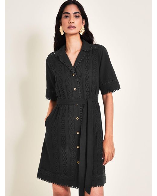 Monsoon Black Amelia Crochet Shirt Dress